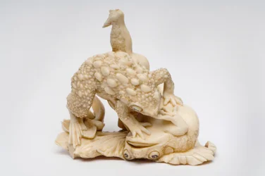 蓮の葉の上の2つのヒキガエルの置物、c.1550-1600