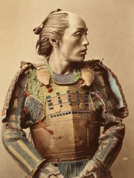 全身鎧で武装した旧日本武士の肖像、1890