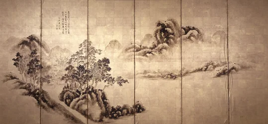 直訳：米飛後の風景、1810年頃（金箔にインク）