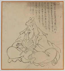 着席学者（ブラシのスケッチ、紙にインク）