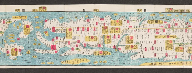 日本の道路地図の一部。  大日本国順路名機大成。 【「日本全国の大通りがくっきりとわかる地図」】  1850年