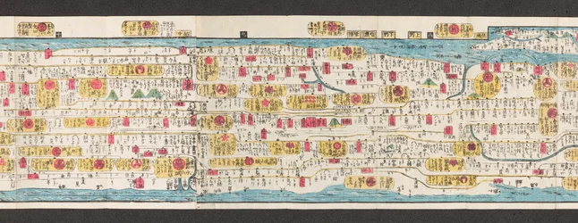 日本の道路地図の一部。  大日本国順路名機大成。 【「日本全国の大通りがくっきりとわかる地図」】  1850年
