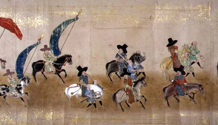 明暦元年（1651年）徳川家綱継承時の第六次朝鮮大使館 狩野益信（1625-94）作と思われる（巻物絵）（詳細