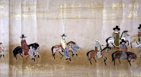明暦元年（1651年）徳川家綱継承時の第六次朝鮮大使館 狩野益信（1625-94）作と思われる（巻物絵）（詳細