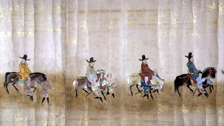 明暦元年（1651年）徳川家綱継承時の第六次朝鮮大使館 狩野益信（1625-94）作と思われる（巻物絵）（詳細