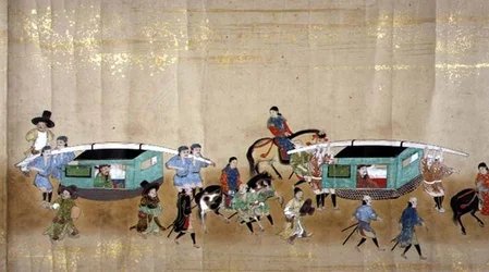 明暦元年、徳川家綱が1651年に世襲した際の第6次朝鮮大使館、狩野益信（1625-94）の作と思われる（巻物絵）（詳細）（79781も参照のこと）。
