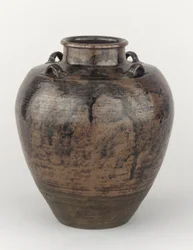 江戸時代岐阜県土岐または瑞浪四角肩に茶ラグが4つ付いた茶葉収納壺（陶）