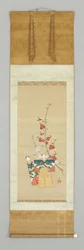 二人の日本人形と一輪の花
枝 18世紀後半 絹本著色