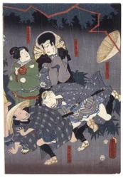 無題 (俳優グループ) (カラー木版画)