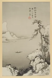 無題（魚釣り）、内田茂（版画カラープリント）