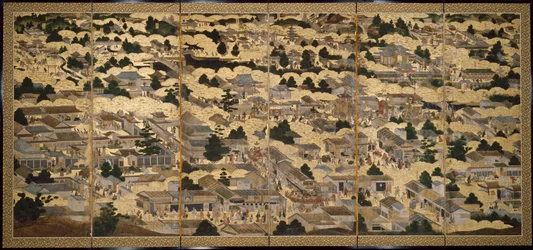 洛中洛外図》 1616-24年頃 紙本墨画・彩色・金箔
