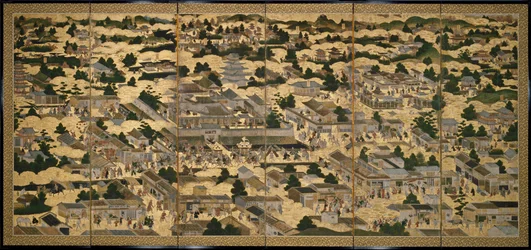 洛中洛外図》 1616-24年頃 紙本墨画・彩色・金箔