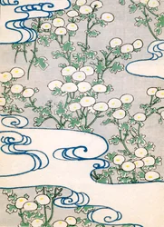 カラー木版画「咲いた蔓と波紋