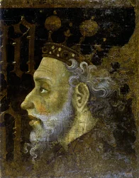 アラゴンのアルフォンソ 5 世 dit le Magnanime - アルフォンソ 5 世 (1396-1458)、アラゴン王 - Jaume (Jaime) Mateu (1382-1452) 作 - 1427 - パネル上のテンペラ - 56.3x45.3 - カタルーニャ国立美術館、バルセロナ