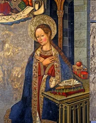 受胎告知》1457年（テンペラ、木）