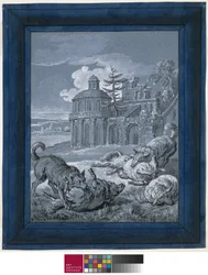 羊を攻撃するオオカミ（Rein de Trop II）1732（紙にウォッシュとガッシュを塗ったペンとインク）