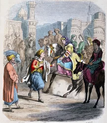 Emina Nosratli attend son fils victorieux Ibrahim Pacha (1789-1848), de retour au Caire apres la campagne arabe en 1818 - エミーナ・エル・ノスラトリ（イブラヒム・パシャの母）は、1818年のアラブ遠征の後、勝利した息子のカイロ入りを待っている。水彩画