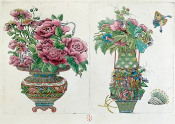 中国の花瓶からのデッサン：フラワーポット。ジャン・アントワーヌ・フレイズの絵画（18世紀