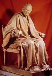 ヴォルテール（フランソワ・マリー・アルエ）（1694-1778）の肖像。ジャン・アントワーヌ・ウードン（1741-1828）の彫刻 18世紀 パリ フランスのコメディ