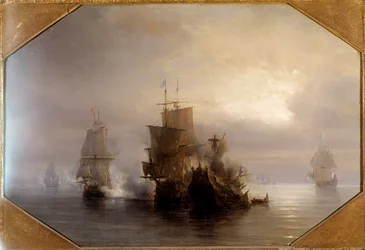 騎士Marc-Antoine de Saint-Pol Hecourt（1665-31 1705年10月）の海戦 1705年10月31日 彼は近くの町Saint-Pol-sur-Mer（サン・ポール・シュル・メール）に自分の名前をつけた。テオドール・グーディン（1802-1880）による絵画 19世紀。パリ、海洋博物館