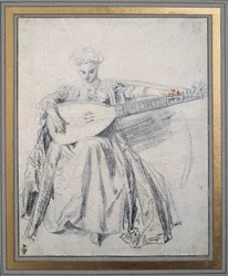 鉛の鉱山と血を描くリュート奏者 ジャン・アントワーヌ・ワトー（1684-1721）作 18世紀 シャンティイ・ミュゼ・コンデ