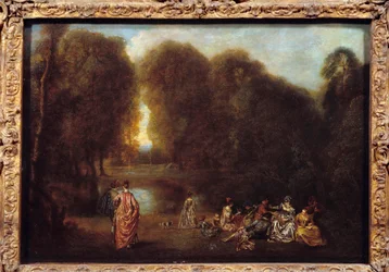ジャン・アントワーヌ・ワトー（1684-1721）の「公園に集まった人々」の絵