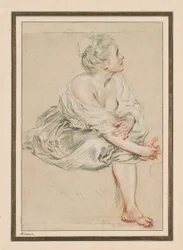 着席した若い女性、c。 1716年（紙に黒、赤、白のチョーク）