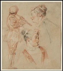 フルート奏者と二人の女性の研究、c.1717