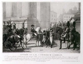 1806年10月のナポレオンのベルリン入場、ルイ・ジャン・アレー（1762-1833）の彫刻（リトグラフ）。