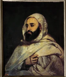 ベン・マヒ・エド・ディン・アブド・エル・カーダー（Abd El-Kader）（1808 - 1883）の肖像（h s/t 0.72 x 0.59） アンヘル・ティシエ（1814 - 1876）の絵画Versailles.Musee du Chateau（シャトー美術館）。