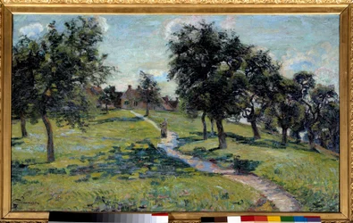 ノルマンディーの風景：リンゴの木Jean Baptiste Armand Guillaumin（1841-1927）による絵画、1887年頃、油彩・キャンバス。薄さ0,60×1m。パリ、オルセー美術館 - ノルマンディーのリンゴの木（風景画）。ジャン・バティスト・アルマン・ギョリュマン（1841-1927）の絵画、約1年