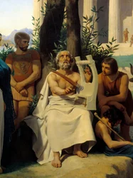 紀元前9世紀のギリシャの詩人、ホメレ。ジャン=バティスト・オーギュスト・ルロワール（1809-1892）の絵画の細部 ルーヴル美術館蔵