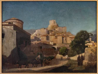 Village in Lazio (oil on canvas)   1450874   ja       japanese Successfully Translated  Original: Montezuma, detail from meeting between Cortes and Montezuma, screen attributed to Juan Correa (1645-1716), oil on canvas, 250x600 cm Translat: Montezuma, deta