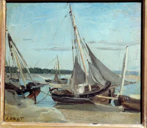 トルビル海峡の漁船。カミーユ・コロー（1796-1875）の絵画