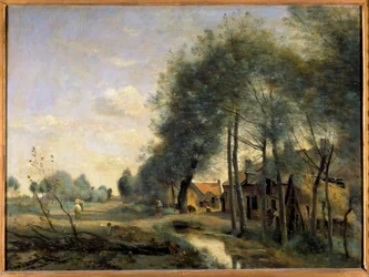 La route de Sin le Noble, near DouaiPainting by Camille Corot (1796-1875) 19th century Sun.0.6×0.81メートル