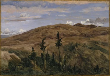 1841-42年のオーヴェルニュの山々（キャンバスにマウントされた紙に油彩）