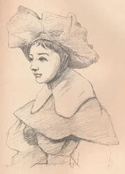 大きな帽子を被った若い女性の肖像、私のハガール、c1830