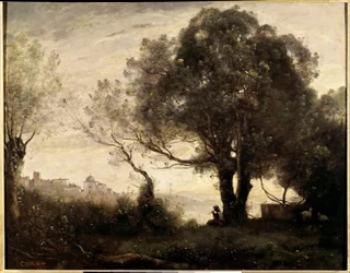 イタリア・カステルゴンドルフォのお土産 ジャン・バティスト(Jean Baptiste) カミーユ・コロー(1796-1875)の絵画 19世紀 日。0,65 X 0,81 m パリ、ルーヴル美術館