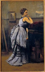 青い服の女」 カミーユ・コロー（1796-1875）の絵画 1874年 日0.8x0.5 m パリ・ルーヴル美術館