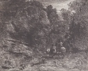 森の中の二人の旅人 森の中のライダーと歩行者、1854年。