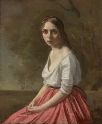 ピンクのスカートを着た若い女性、c.1845-50