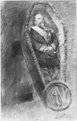 1873年1月13日、イギリスのチスルハーストにある教会で祝われた、葬式の際に棺に納められていたナポレオン3世皇帝（木炭と白いチョーク）