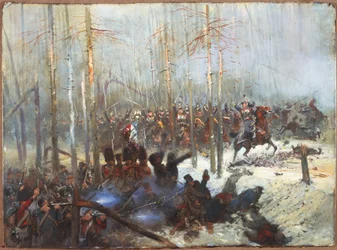 Jean Baptiste Edouard Detaille（1848-1912）によるロシアでのキュイラッシェのチャージ。ナポレオン戦争、ロシア