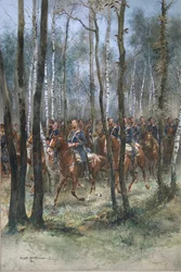 馬に乗った兵士、1884年（紙、WC、黒インク、ボディカラー）