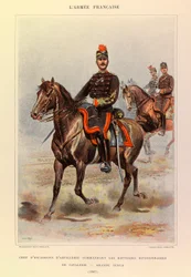 ジュール・リシャール大尉のフランス軍の種類と軍服、エドゥアール・ディテール（1848-1912）のイラストレーション。1887年、大型服を着た騎兵師団を指揮する砲兵隊長、個人蔵