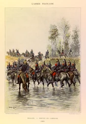 ジュール・リシャール大尉のフランス軍の種類と軍服、エドゥアール・ディテール（1848-1912）の絵によるもの。ドラゴンズ、1885年の戦地勤務、個人蔵