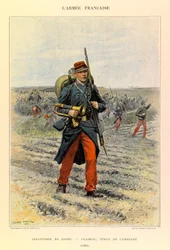 Edouard Detaille（1848-1912）が描いたジュール・リシャール大尉のフランス軍の種類と軍服。線式歩兵、1885年に野戦服を着たクレロン、プライベート・コレクション