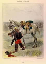 ジュール・リシャール大尉のフランス軍の種類と軍服、エドゥアール・ディテール（1848-1912）が描いたもの。1885年のカントリードレスを着たドラゴンのトランペット、個人蔵