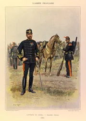 Edouard Detaille（1848-1912）が描いたジュール・リシャール大尉のフランス軍の種類と軍服。1887年、素晴らしい衣装を身にまとったジェニー号のキャプテン、プライベート・コレクション
