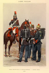 ジュール・リシャール大尉のフランス軍の種類と制服、エドゥアール・ディテール（1848-1912）が描いたもの。1887年の共和国親衛隊と消防隊員の大礼服、個人蔵